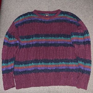 90s Chaps Ralph Lauren Striped Burgundy Knit Sweater for Men